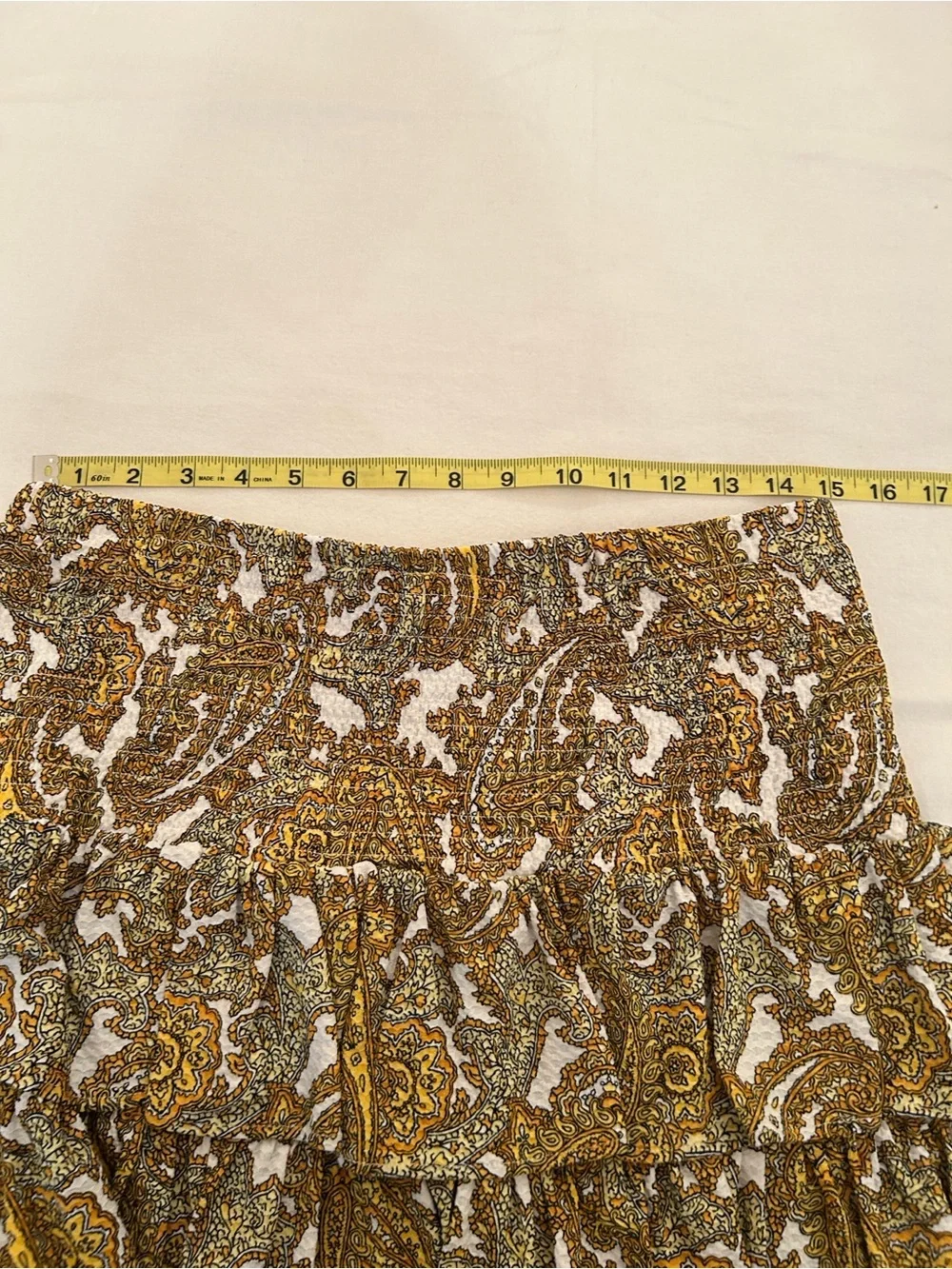 Michael Kors Women’s 2 Piece Mustard Paisley Ruffle Skirt and Blouse